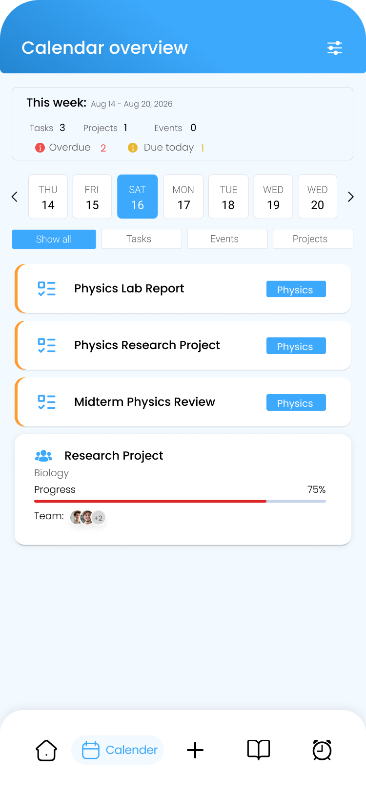 Masaqee App Calendar Overview Screen