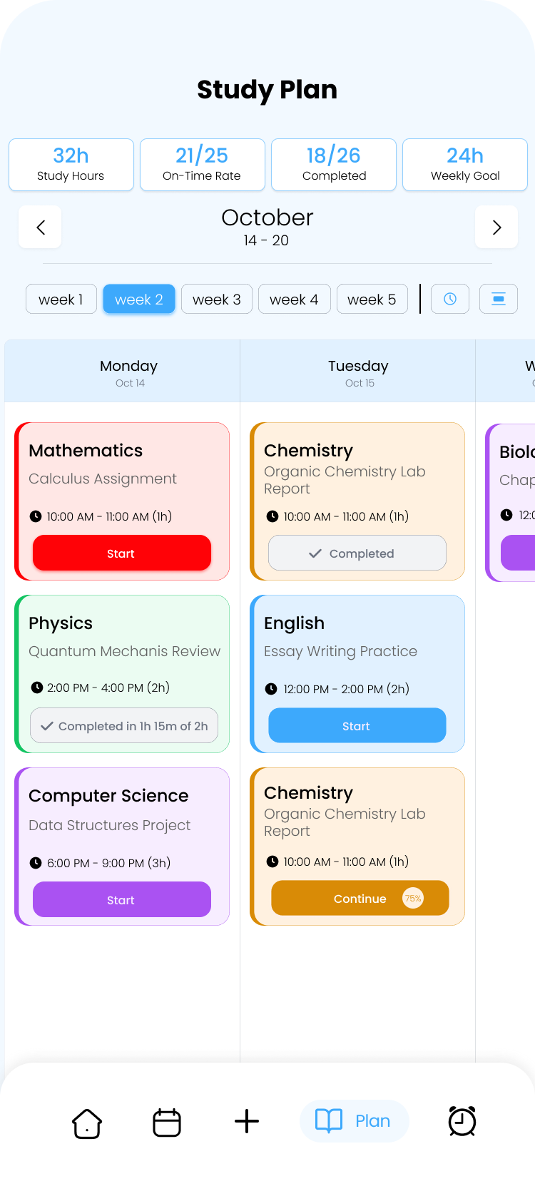 Masaqee App Study Plan Screen